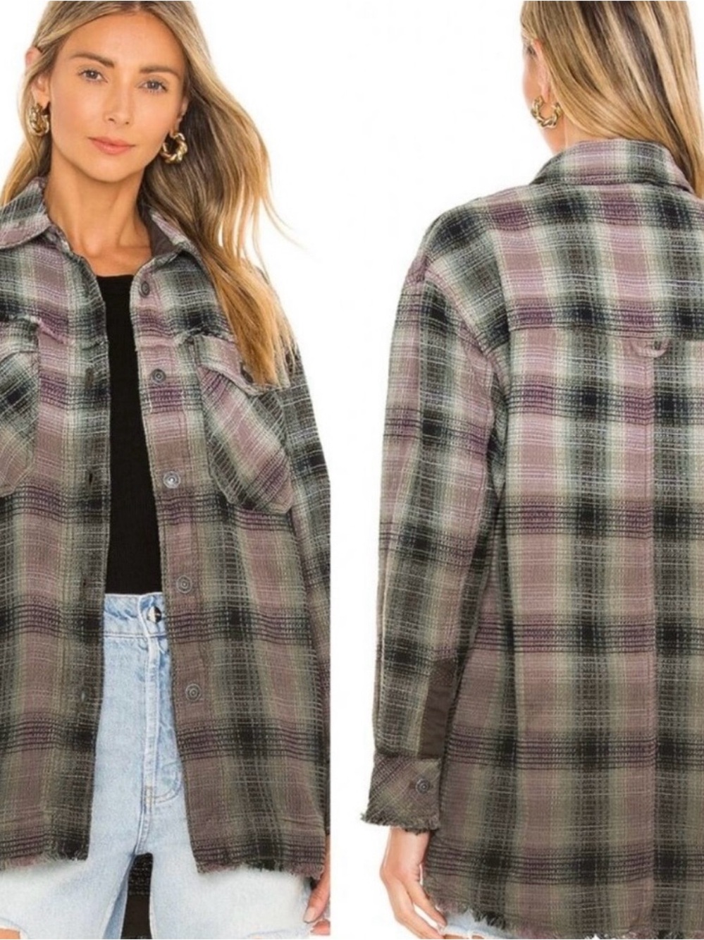 Free People Anneli Plaid Ombré
Shirt Jacket
Size XS Spanish Olive